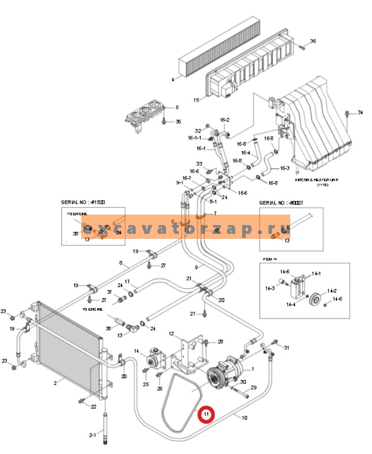 Ремень 11U8-90461 кондиционера экскаватора погрузчика HYUNDAI H940S