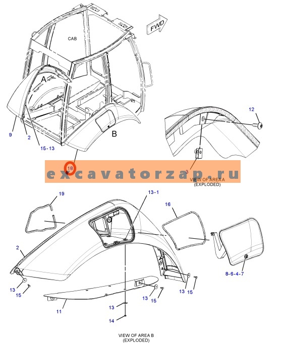 Крыло заднее 244-3112, 2443112 правое экскаватора погрузчика CAT 428, CAT432