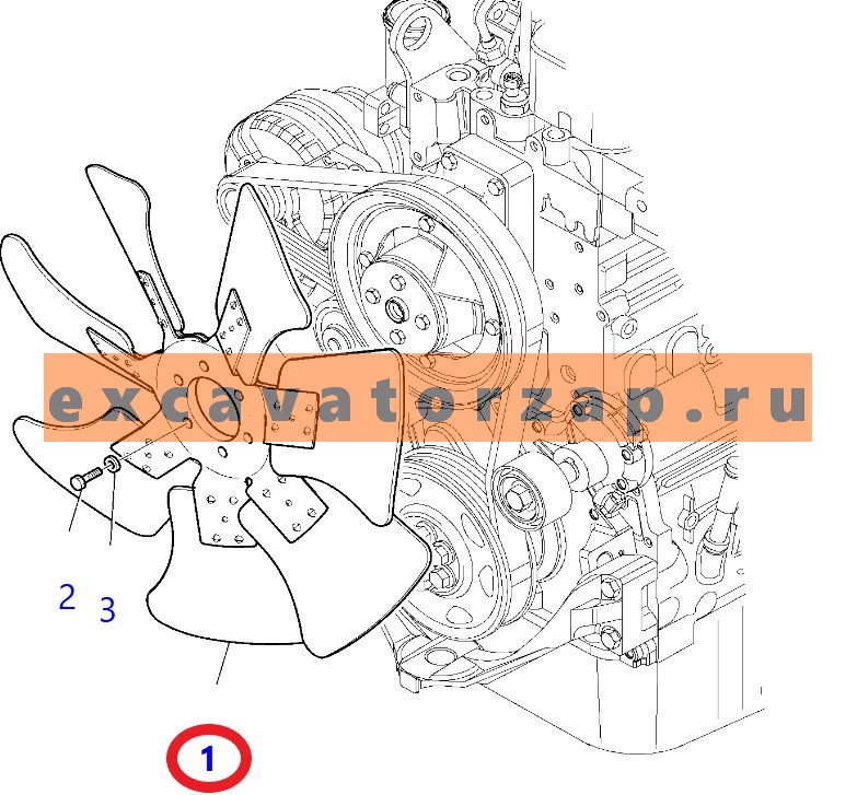 Вентилятор (крыльчатка) 42N-03-11320 экскаватора погрузчика Komatsu WB93R, WB93S, WB97R, WB97S