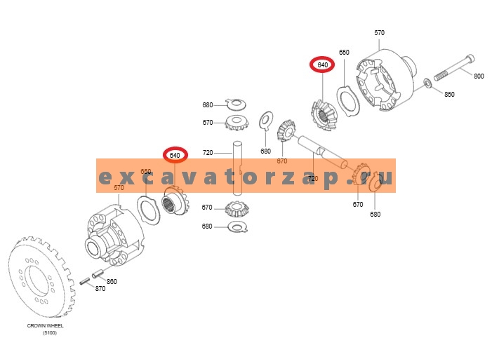 Шестерня (сателлит) T159348 (АНАЛОГ) дифференциала переднего, заднего мостов экскаватора JOHN DEERE 220DW, 210, 410E, 210LE, 410G, 485E, 310E, 310G
