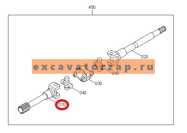 Полуось ZGAQ-02341 (короткая) переднего моста экскаватора Hyundai R200W-7, R210W-9, R210W-9S