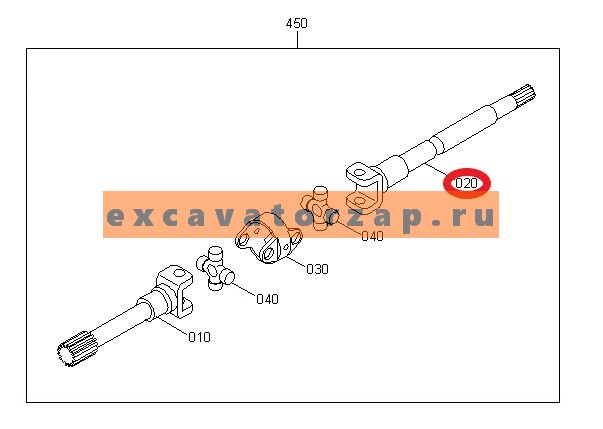 Полуось ZGAQ-02342 (длинная) переднего моста экскаватора Hyundai R200W-7, R210W-9, R210W-9S